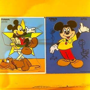 2 VTG Wooden Playskool Disney Puzzles Mickey Mouse and Pluto Complete